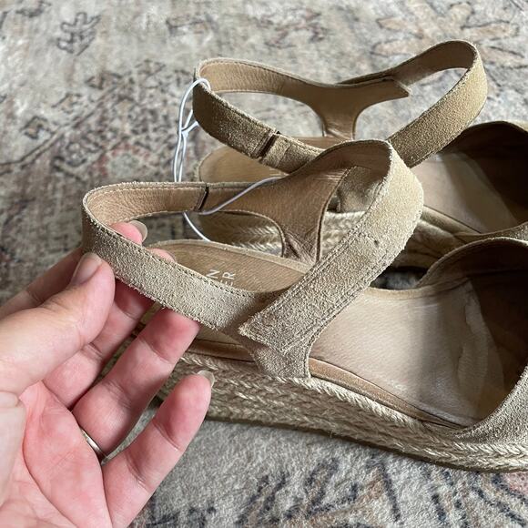 Eileen Fisher Nessa Espadrille Wedge Suede Leather Sandals Tan Beige Size 7 - Picture 7 of 12